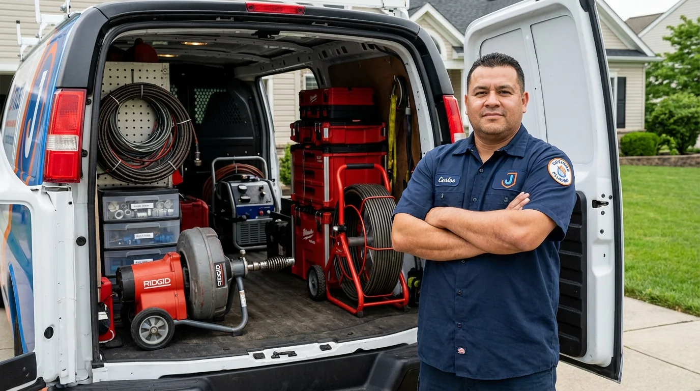 Professional drain cleaning equipment and Johns Plumbing LLC plumber in New Buffalo