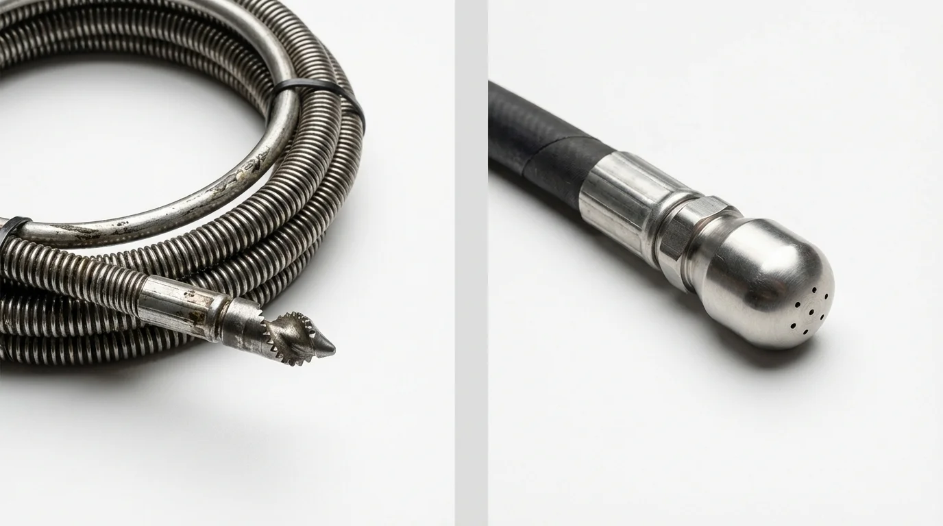 Drain snake cable and hydro jetting nozzle used for drain cleaning in New Buffalo, MI