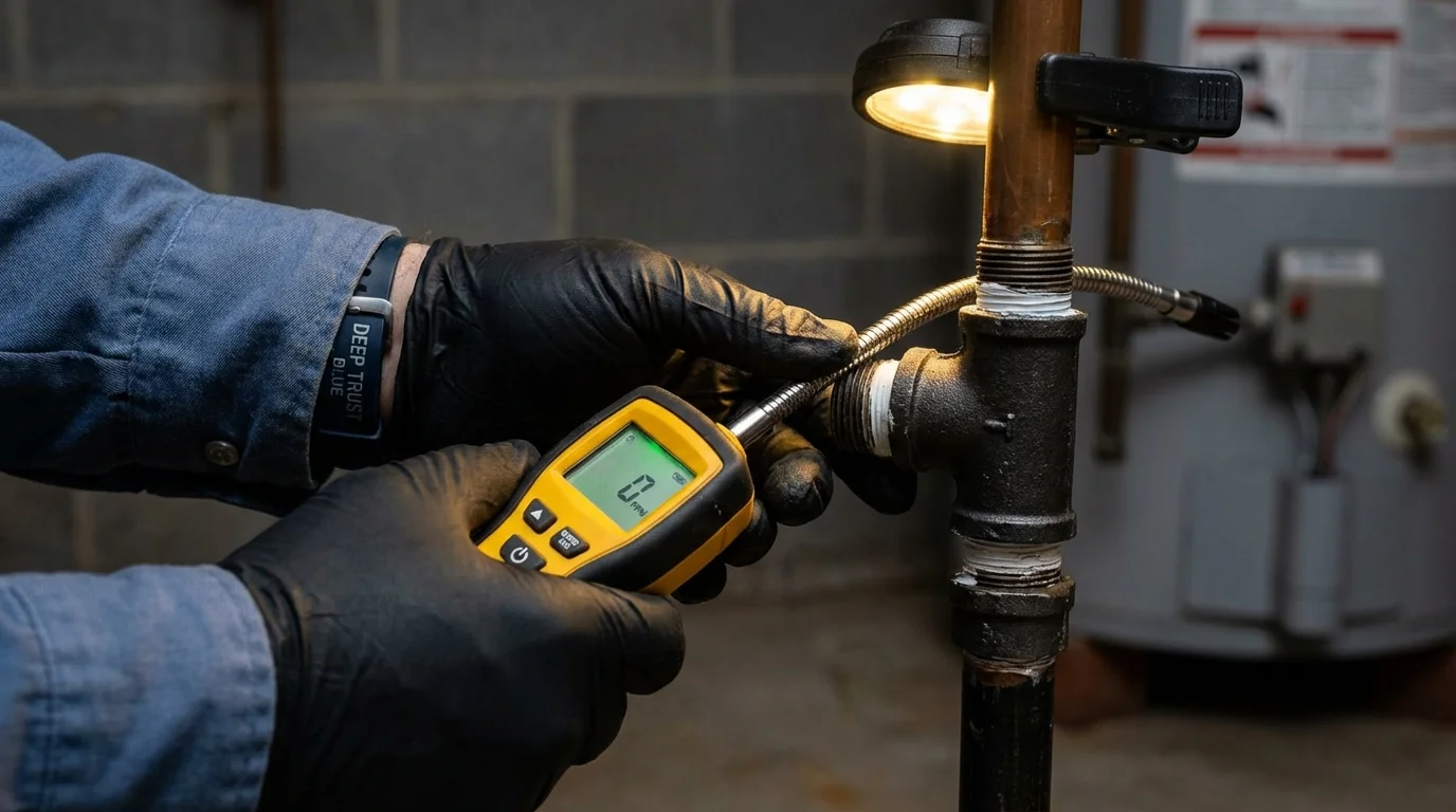 Gas leak detection with electronic sniffer by Johns Plumbing LLC in New Buffalo