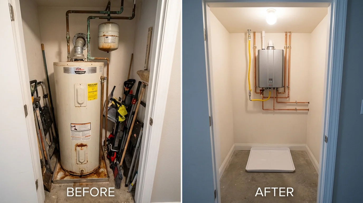 Tank water heater versus wall-mounted tankless unit comparison for New Buffalo, MI homeowners